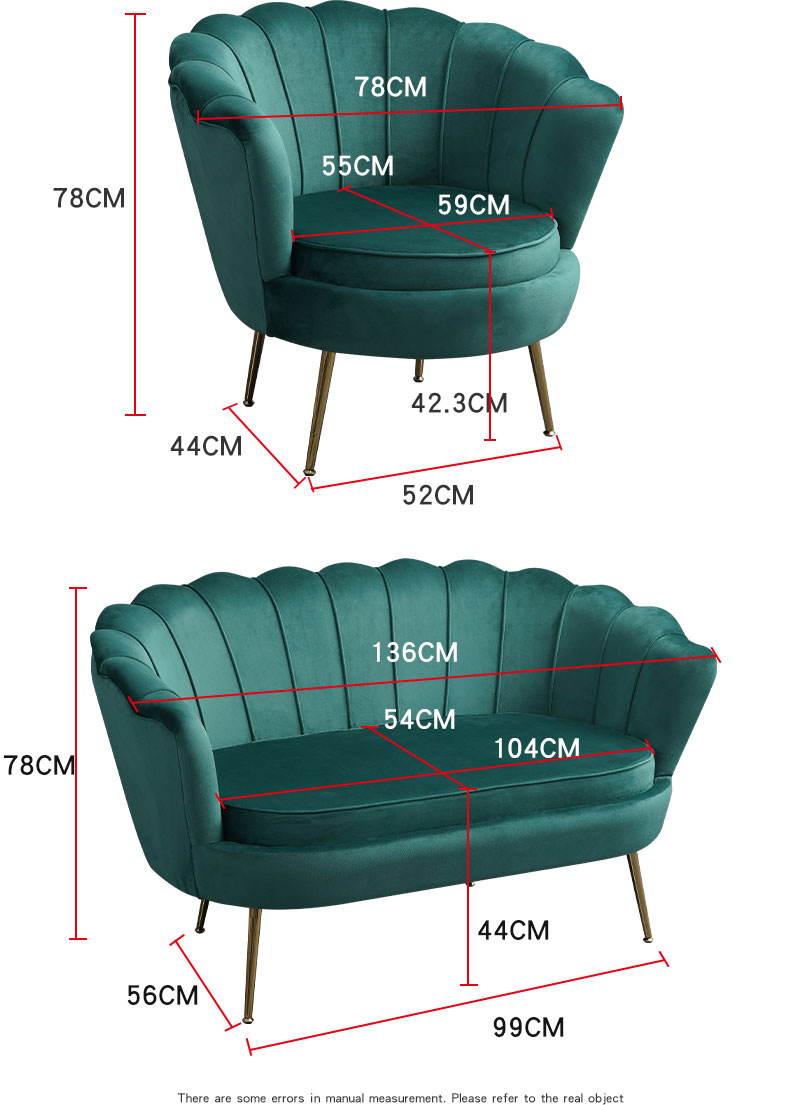 Popular Velvet Fabric Upholstered Modern Metal Recliner Petal Couch Sofa