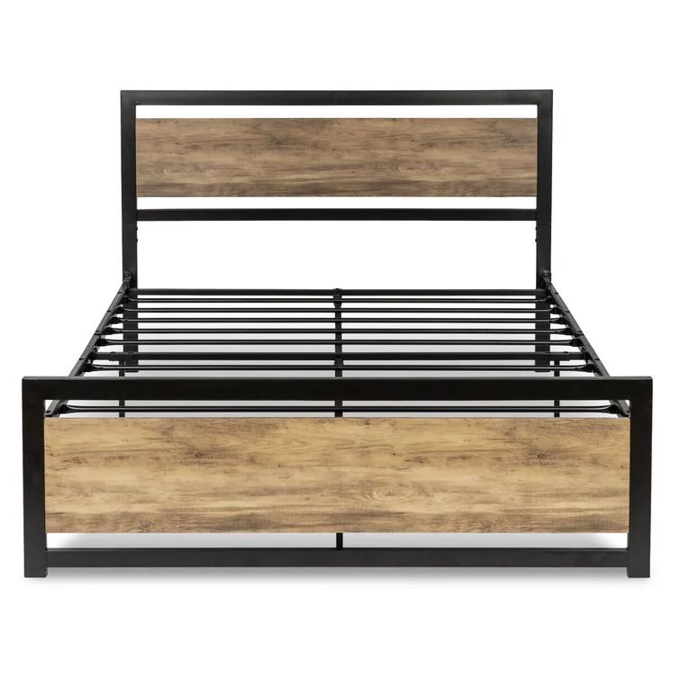 Factory Price Modern Industrial Metal Beds and Particle Board Platform Cama Steel Iron Double Bed