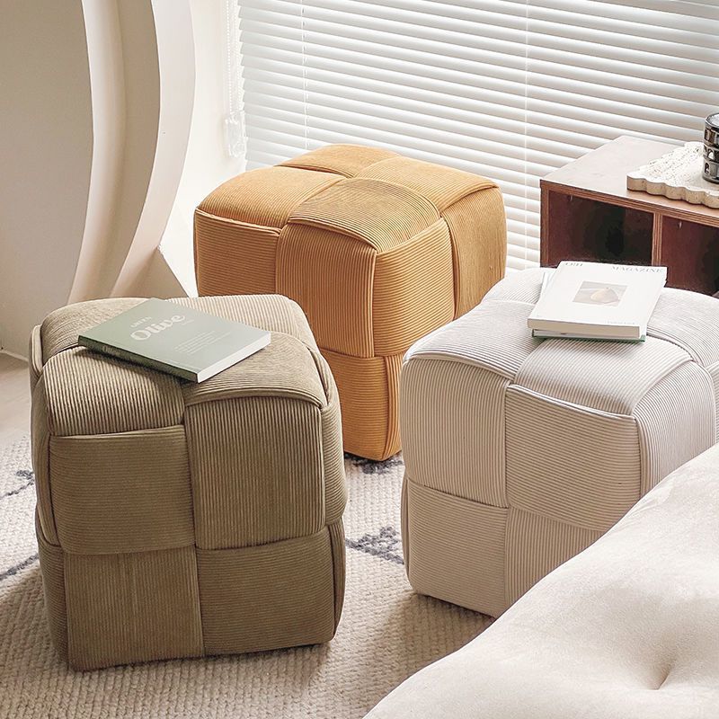 Woven Upholstered Velvet Ottoman Modern Foot Rest Stools Padded Footstool Knitted Pouf Square Cube Ottoman Foot Stool