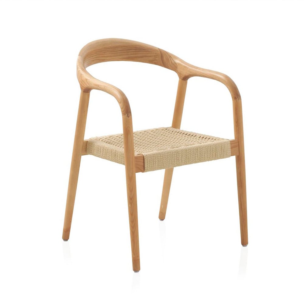 Natural Color Rubber Wood Dining Chair with Rope
