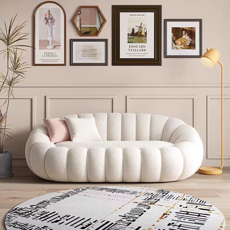 modern living room sofa White velvet fabric pumpkin sofa