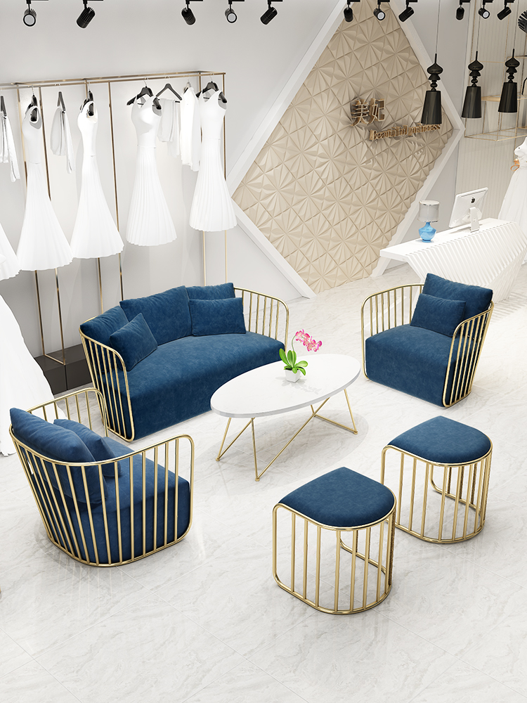 Modern Nordic Iron Art Small Sofa Simple Velvet Fabric Upholstered Living Room Sofa Set