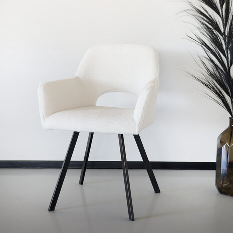 Modern Restaurant Dining Chair Upholstered Dining Chair Leisure Accent Armchair Comfortable Lambswool Fabric Home Furniture