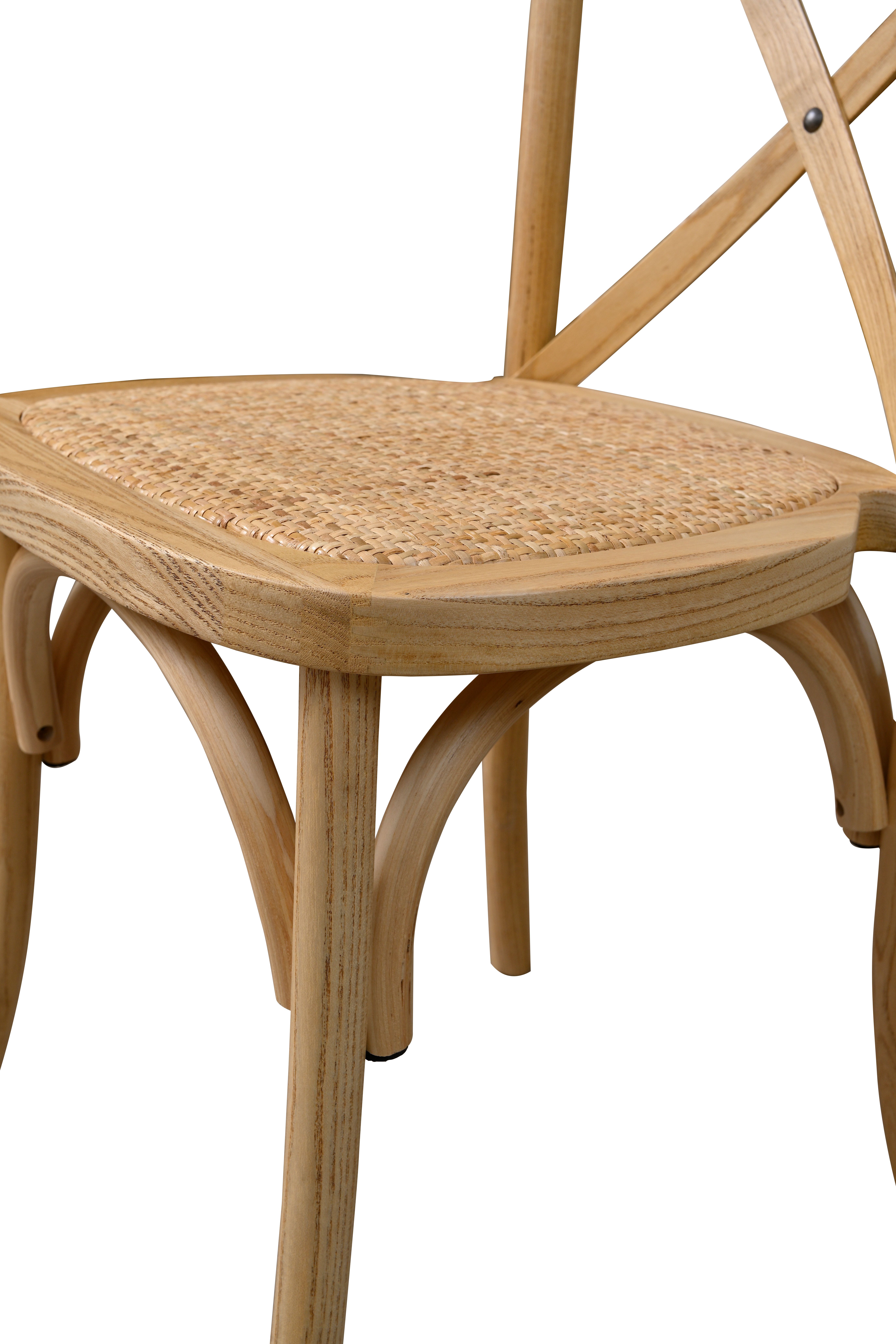  Natural Color Solid Wood Cross X Back Chair Wooden Stackable Real Rattan Wedding Dining Chairs