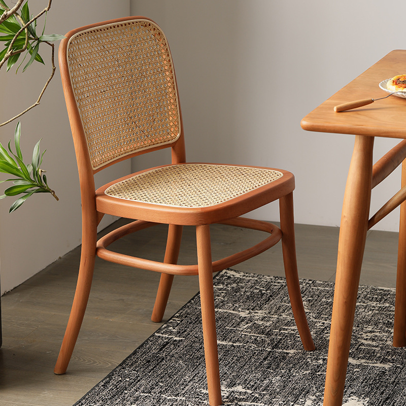 Bestselling Nordic Modern Black Brown Natural Wood Dining Arm Chair Rattan Chair