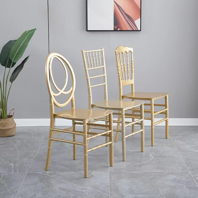  Luxury Modern Gold Painted Plastic Dining Chair High Back Stackable Plastic Chair for Wedding