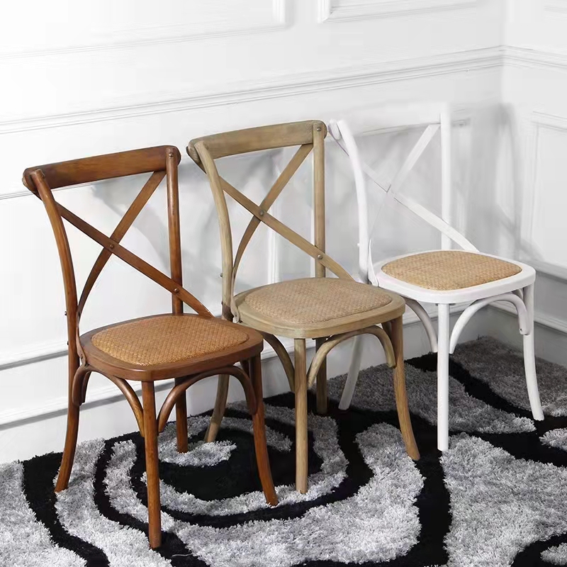 Antique Classic Design Wood X Cross Back Rattan Dining Chair Banquet Wedding Dining Chairs