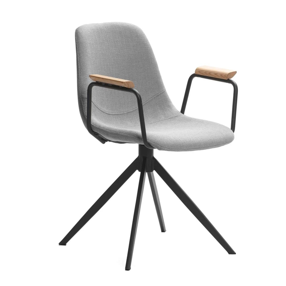 Grey Fabric 360 Degree Swivel Dining Chair with Armrest