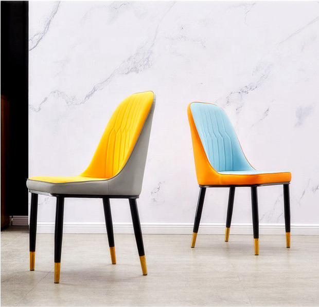 Modern Style Dining Room Restaurant Furniture Upholstered Chairs PU Leather Dining Chairs Modern With Metal Frame