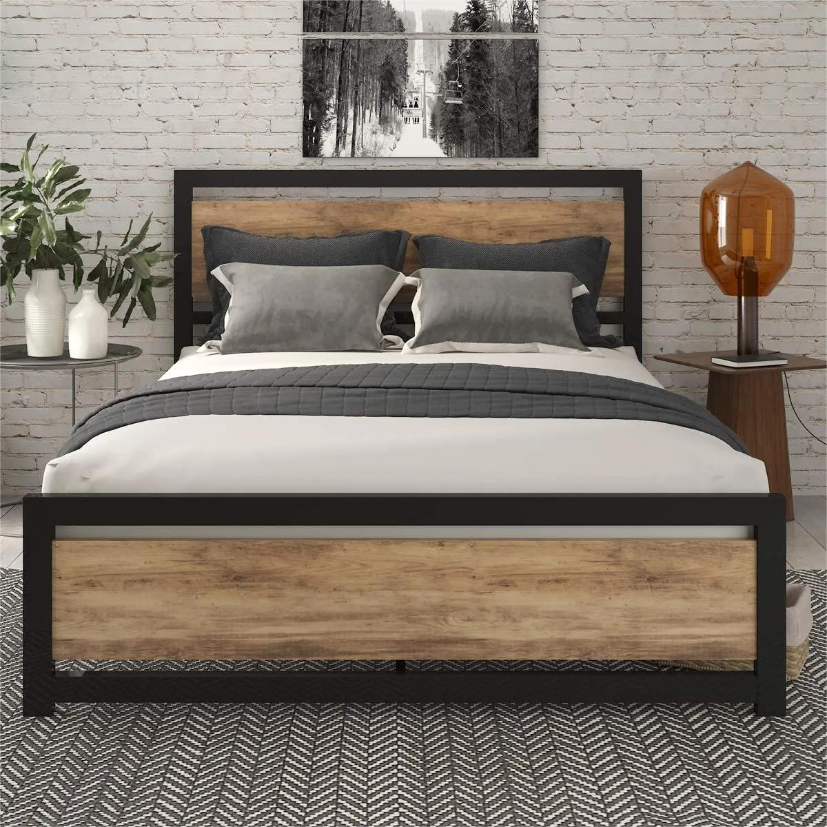 Factory Price Modern Industrial Metal Beds and Particle Board Platform Cama Steel Iron Double Bed
