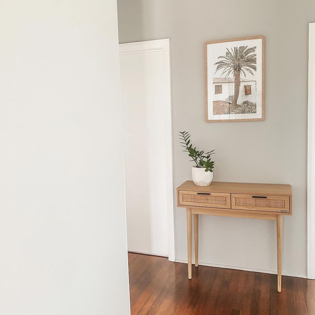 Modern Home Furniture Decor Rattan Console Tables Drawer Storage Wood Console Table With Solid Wood Legs