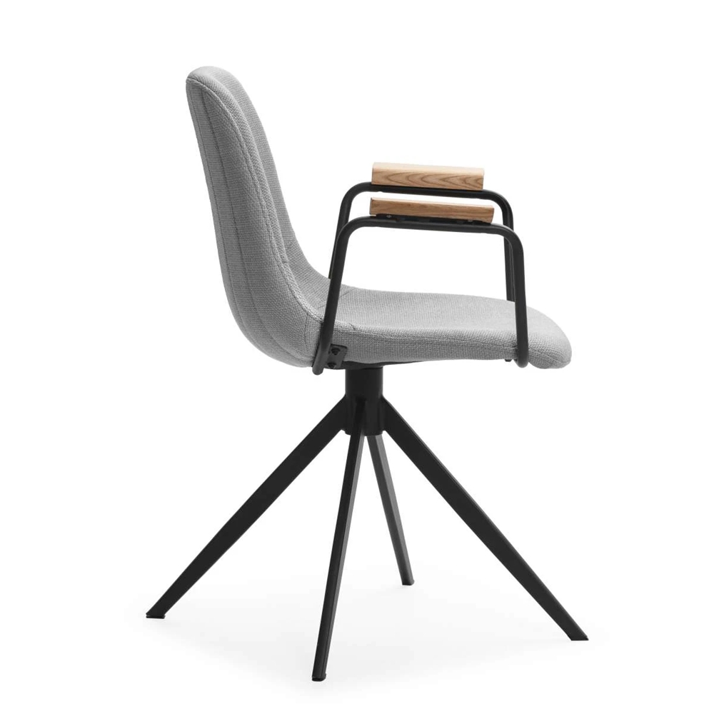 Grey Fabric 360 Degree Swivel Dining Chair with Armrest