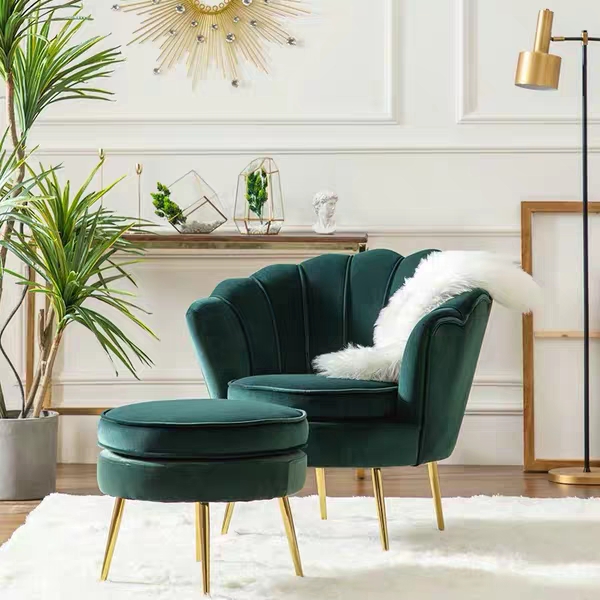 Popular Velvet Fabric Upholstered Modern Metal Recliner Petal Couch Sofa