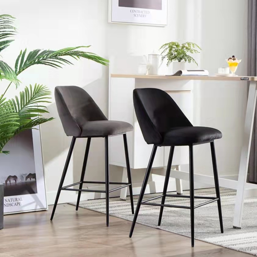  Modern Fashion Kitchen Restaurant Bar Stools Velvet Bar Stool Chair With Metal Legs