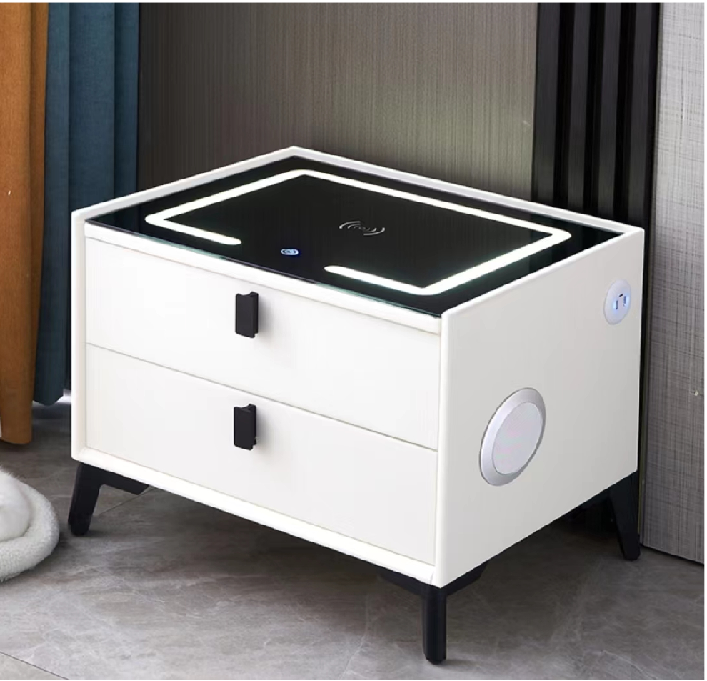 Modern Design Multifunctional Bedside Table Pine Wood Bedside Table With Led Light and Speaker