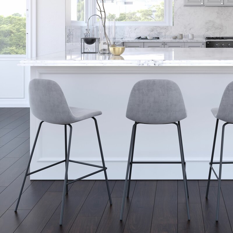 Modern Simple Design Velvet Bar Stools Kitchen Upholstered Bar Chairs With Metal Legs