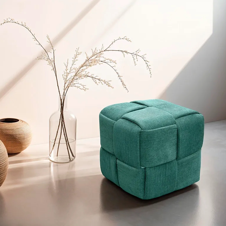 Woven Upholstered Velvet Ottoman Modern Foot Rest Stools Padded Footstool Knitted Pouf Square Cube Ottoman Foot Stool