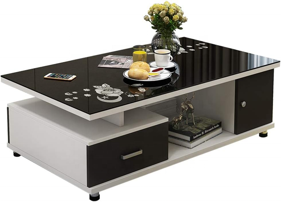 Tea Table Lving Room Furniture Glass Modern Coffee Table Tempered Black Glass Center Table