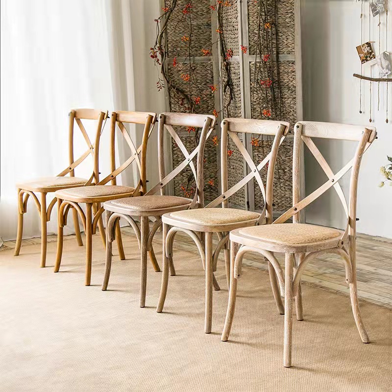 Antique Classic Design Wood X Cross Back Rattan Dining Chair Banquet Wedding Dining Chairs