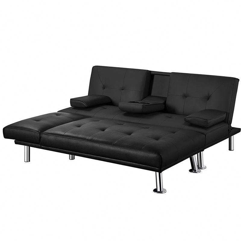 Lounge Dark Leather Couch Futon Sofa Bed Set Furniture Living Room