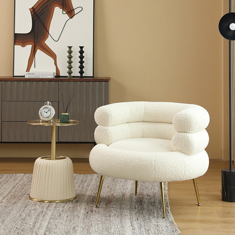 Comfy Reading Lounge Chairs for Living Room Bedroom Modern Accent Chair Soft Teddy Velvet Armchair with Golden Metal Legs