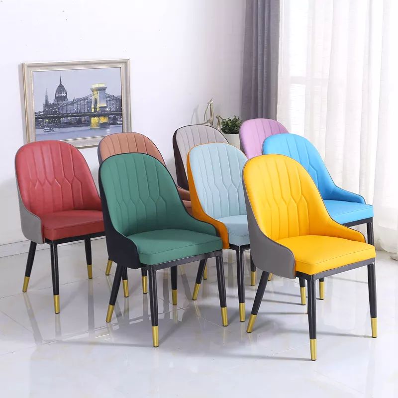  Dining Room Chair Vintage PU Upholstered Leather Chairs With Metal Legs