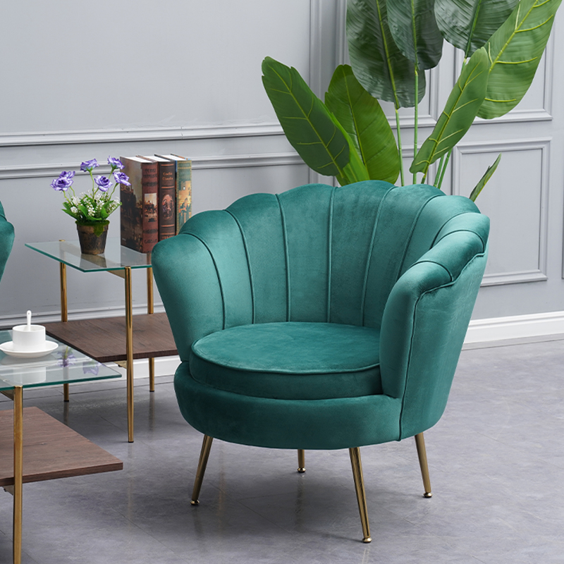 Popular Velvet Fabric Upholstered Modern Metal Recliner Petal Couch Sofa