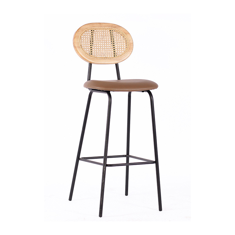 Modern Style PP Rattan Bar Stool Chair Metal Lges Kitchen Counter High Chair for Bar Table