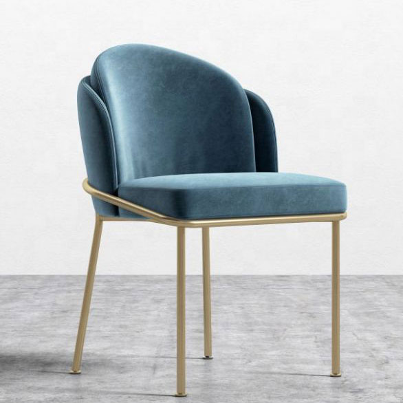 Nordic Vintage Style Metal Leg Blue Velvet Comfortable Padded Backrest Restaurant Furniture Dining Room Chairs