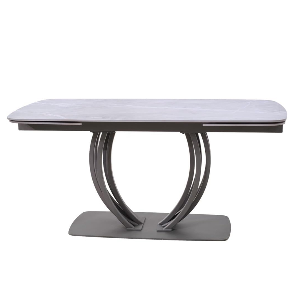 Light Grey Marble Effect Extension Table Extendable Dining Table with Ceramic Top