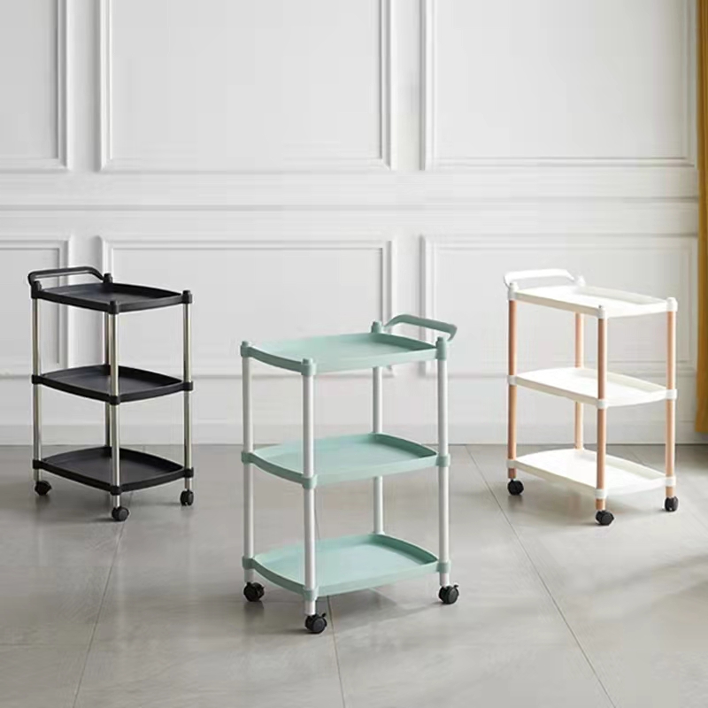 Modern Plastic 3 Tier Storage Racks Home Kitchen Removable Toilet Racks With Rolling Wheels