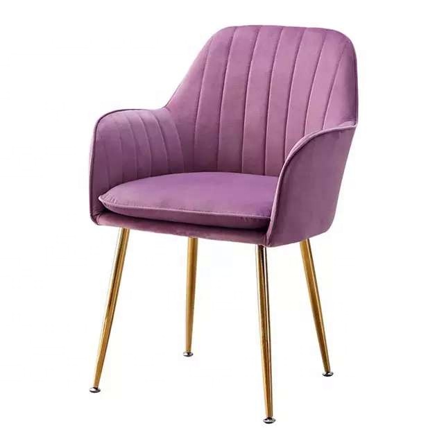 Modern Restaurant Chair Nordic Velvet Armchair Dining Furniture Fabric Tufted Dining Chair Wiht Gold Leg