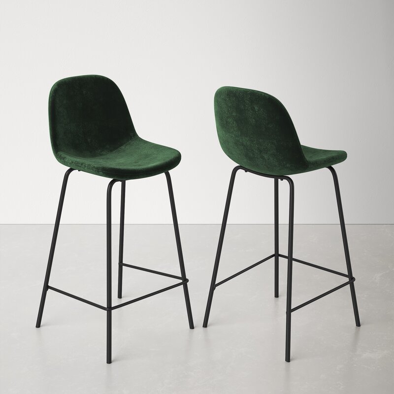 Modern Simple Design Velvet Bar Stools Kitchen Upholstered Bar Chairs With Metal Legs
