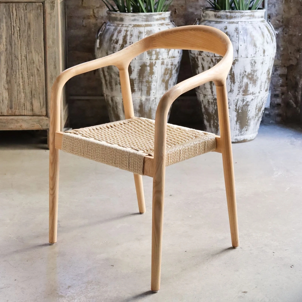 Natural Color Rubber Wood Dining Chair with Rope