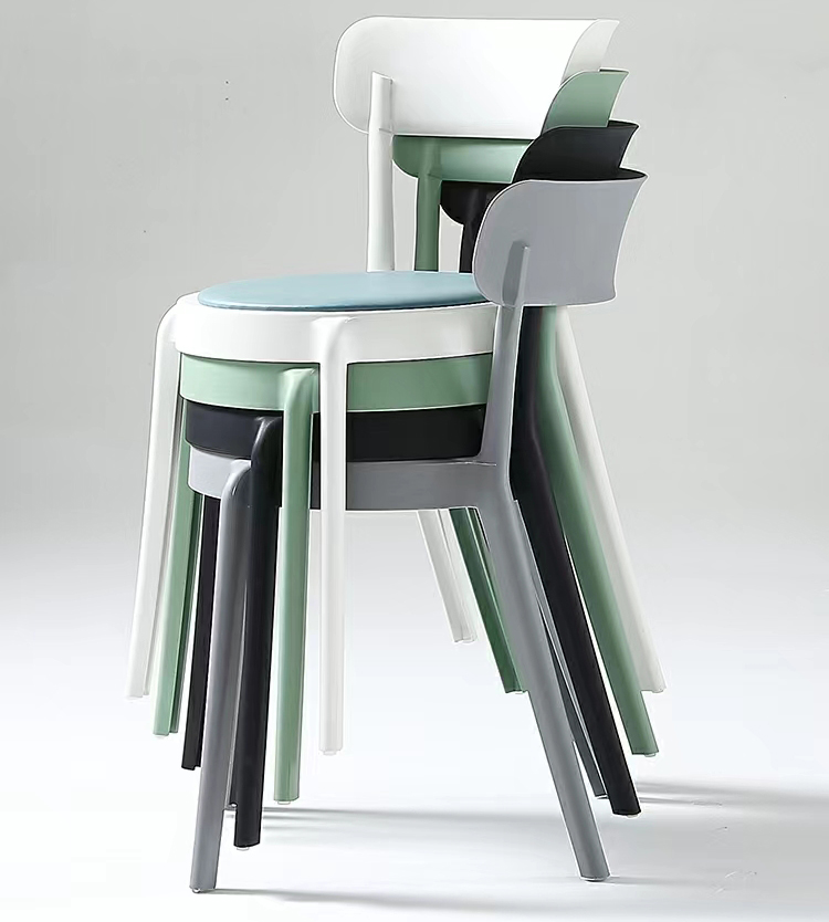 Modern Simple Leisure Plastic Chair Stackable Save Space PU Leather Seat Plastic Dining Chair
