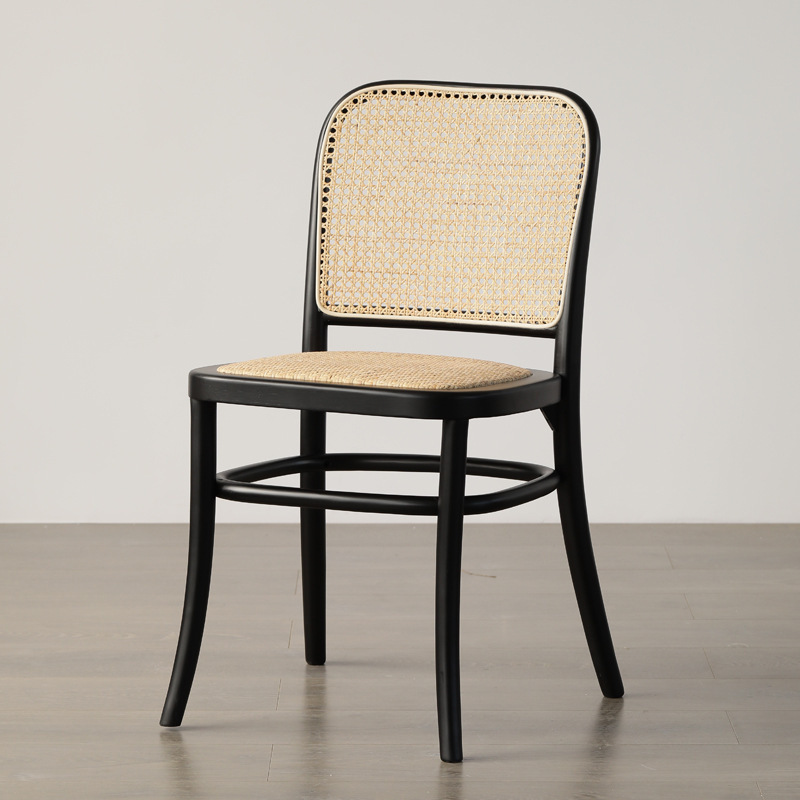 Bestselling Nordic Modern Black Brown Natural Wood Dining Arm Chair Rattan Chair