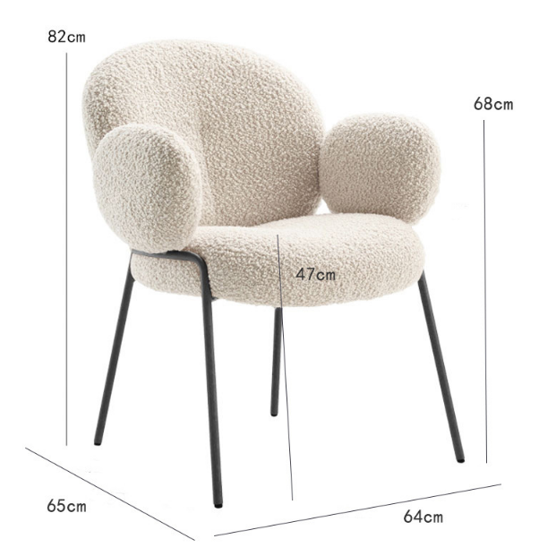 Modern Restaurant Dining Chair Upholstered Dining Chair Leisure Accent Armchair Comfortable Lambswool Fabric Home Furniture