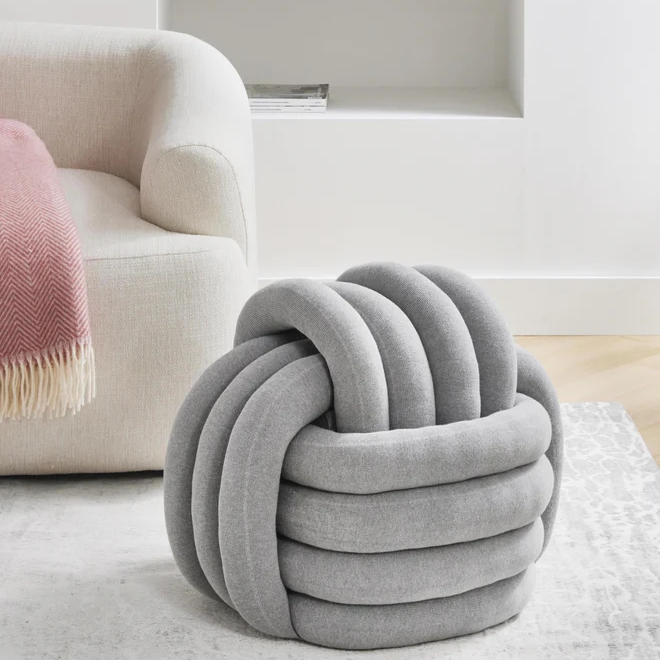 Comfortable Makeup Stool Square Chenille Pouf Upholstered Vanity Footstool Modern Knot Design Ottoman