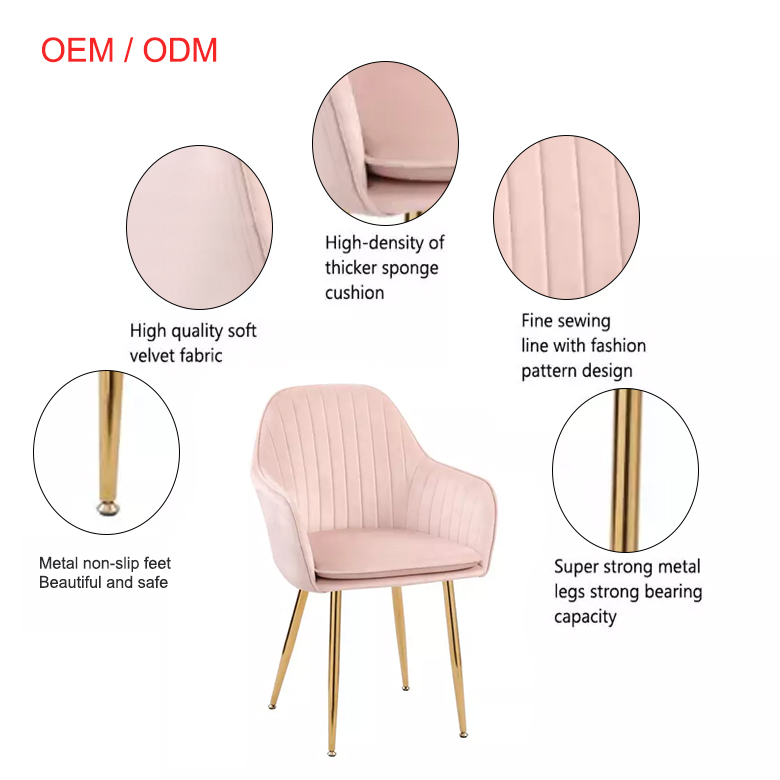 Modern Restaurant Chair Nordic Velvet Armchair Dining Furniture Fabric Tufted Dining Chair Wiht Gold Leg