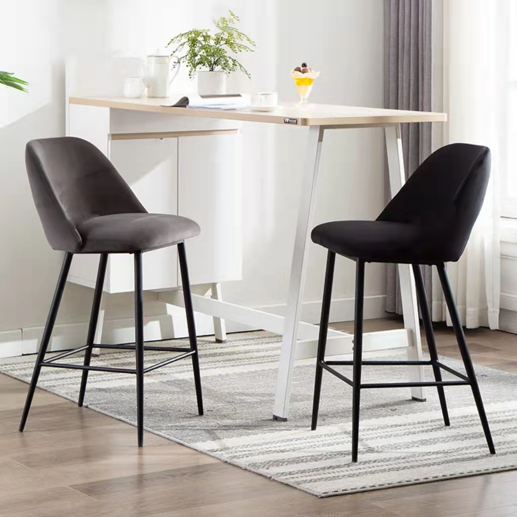  Modern Fashion Kitchen Restaurant Bar Stools Velvet Bar Stool Chair With Metal Legs