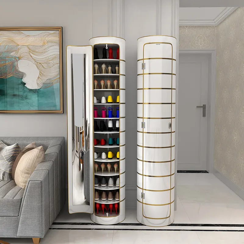 Rotatable Shoe Cabinet Hot Selling PVC Shoe Rack with Mirror and Deodorization Function