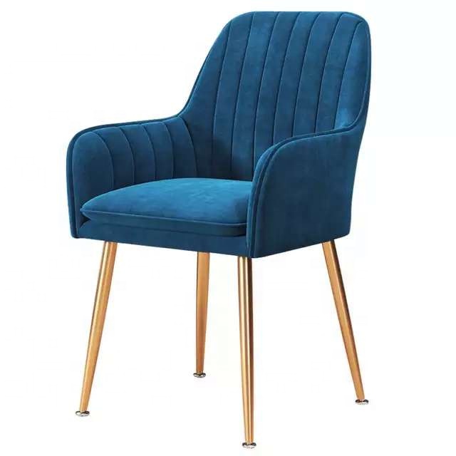 Modern Restaurant Chair Nordic Velvet Armchair Dining Furniture Fabric Tufted Dining Chair Wiht Gold Leg