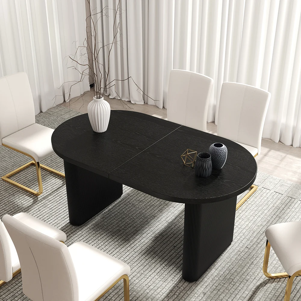 New Design Modern Style Oval Wood Tables Extension Dining Table with Base