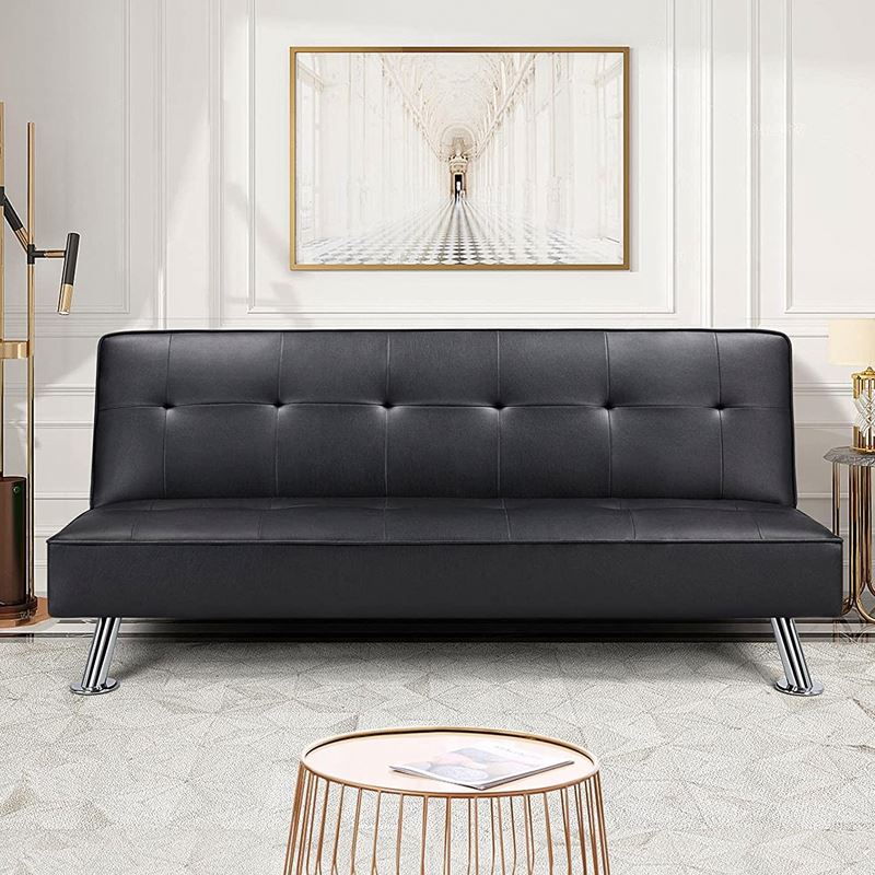 Lounge Dark Leather Couch Futon Sofa Bed Set Furniture Living Room