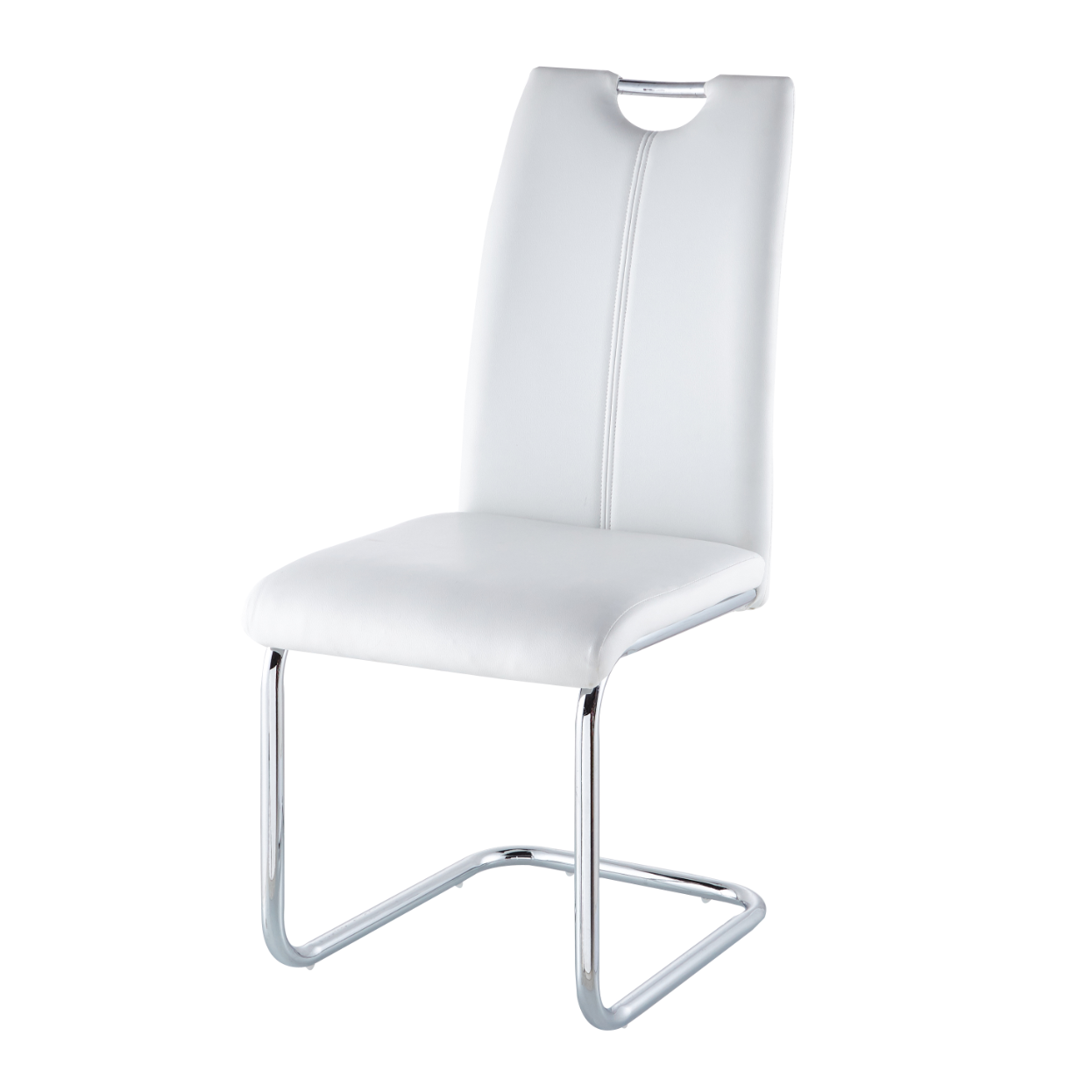 Modern High Quality White Leather Seat Chromed Leg Dining Chair