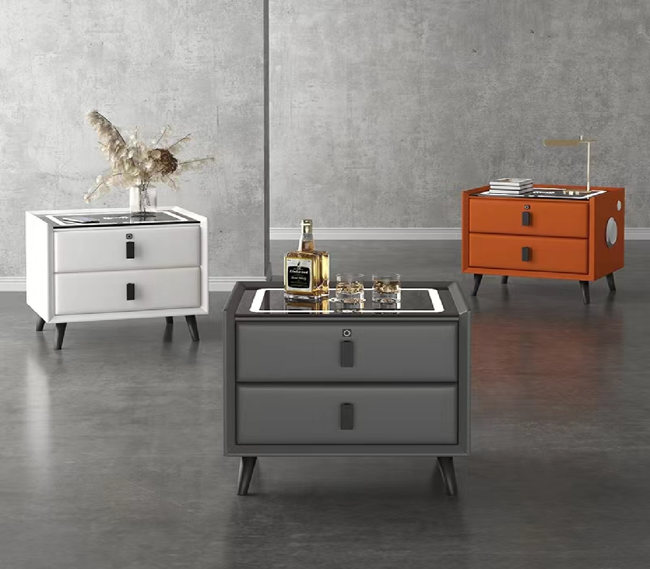 Modern Design Multifunctional Bedside Table Pine Wood Bedside Table With Led Light and Speaker