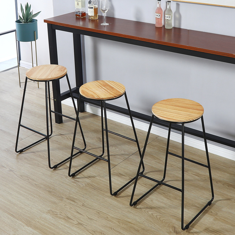 Nordic Modern Wood Seat Bar Stool Chairs Custom High Quality Metal Leg Restaurant Bar Stools