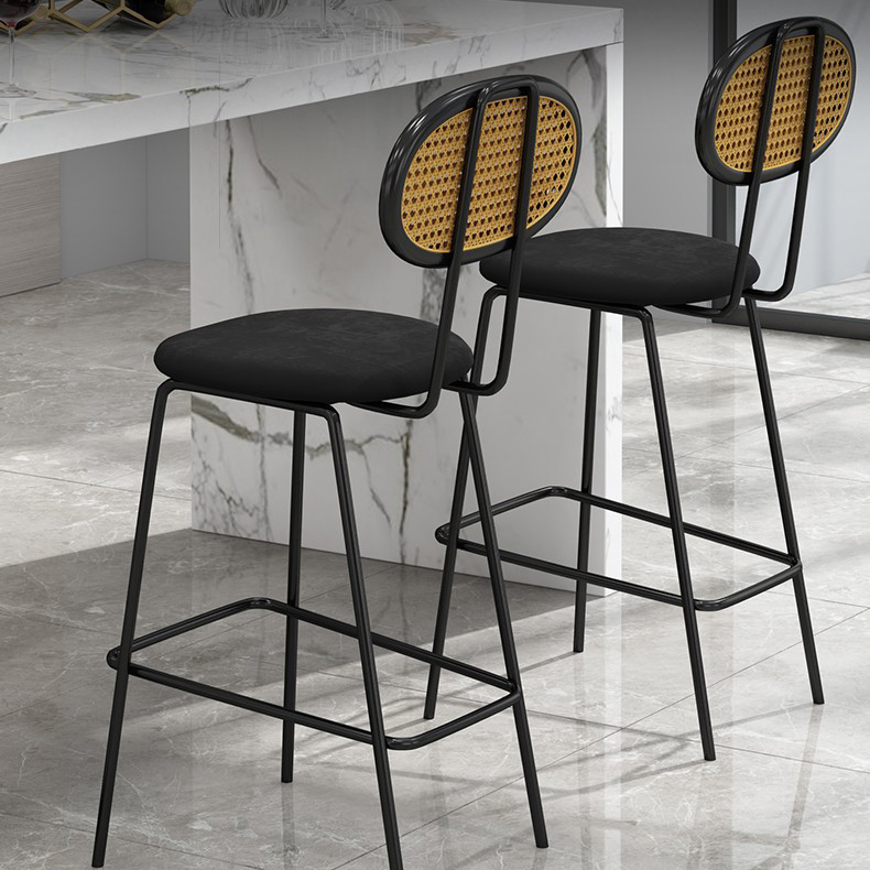 Modern Style PP Rattan Bar Stool Chair Metal Lges Kitchen Counter High Chair for Bar Table