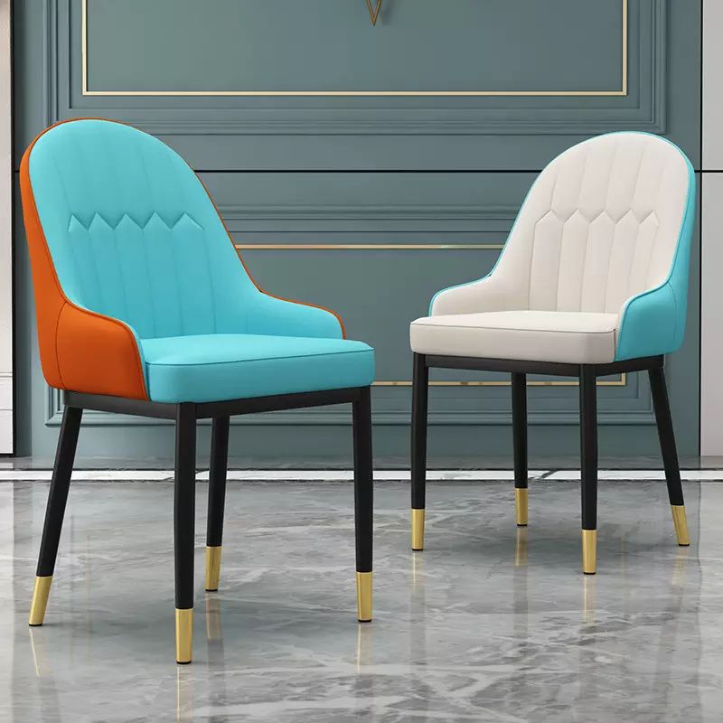  Dining Room Chair Vintage PU Upholstered Leather Chairs With Metal Legs
