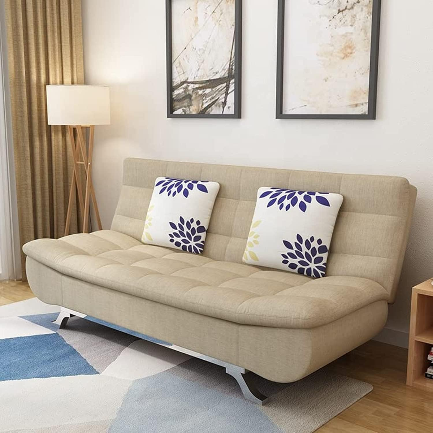 Linen Fabric or Velvet Fabric Sofa Bed Wood Frame Chromed Metal Leg